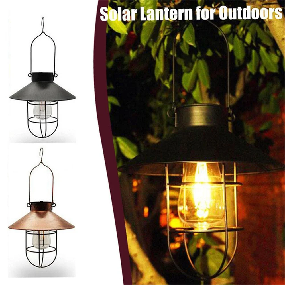 الرجعية فانوس للطاقة الشمسية لتزيين الحديقة في الهواء الطلق مقاوم للماء ضوء خمر مصباح للطاقة الشمسية لمبة التنغستن زخرفة للفناء #4