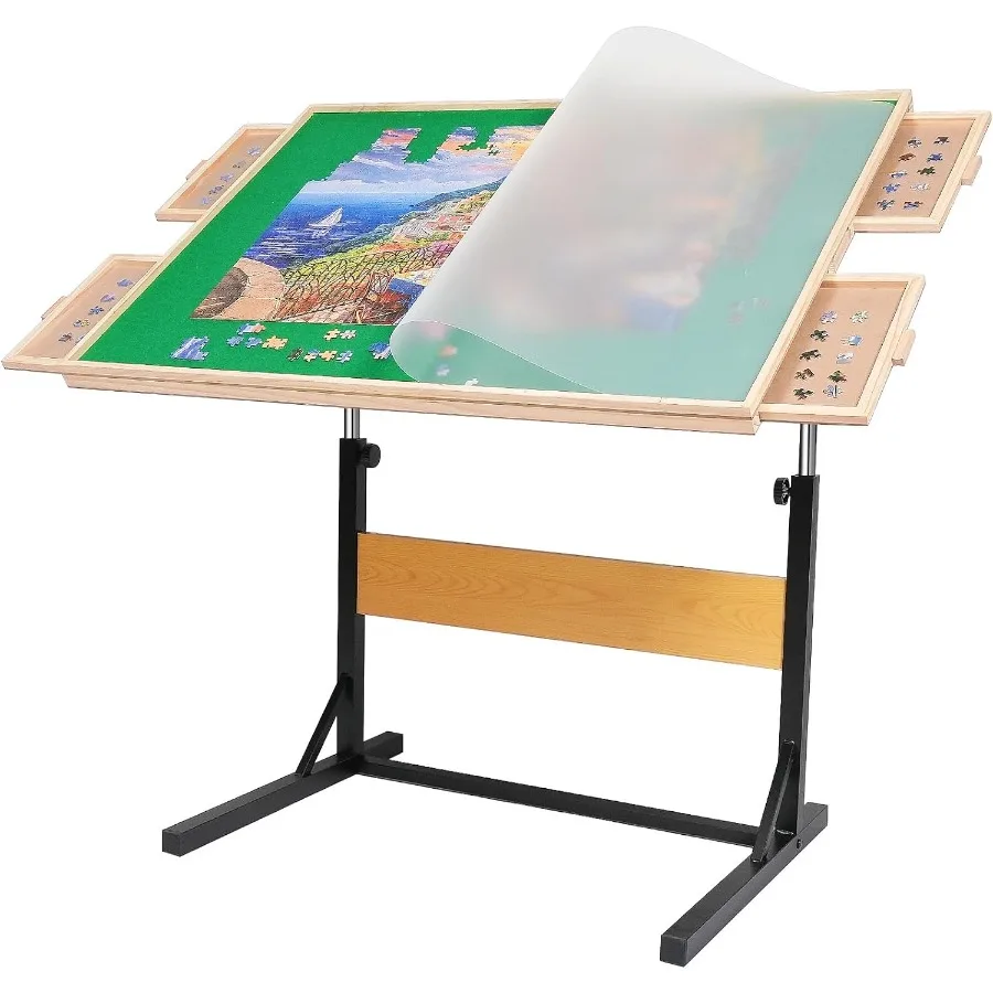 

1500 шт. стол-головоломка с ножками34,25 x 25,2 дюйма, деревянная доска-головоломка с 4 ящиками и регулировкой высоты крышки и снижением веса