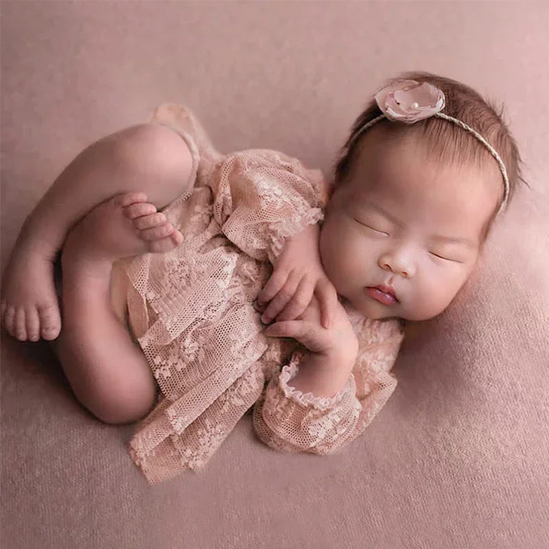 Baby Infant Girl Photography Newborn Baby Photography Props  2 Pieces Set Newborn Girl Lace Dress Romper Baby Photo Shoot Outfit