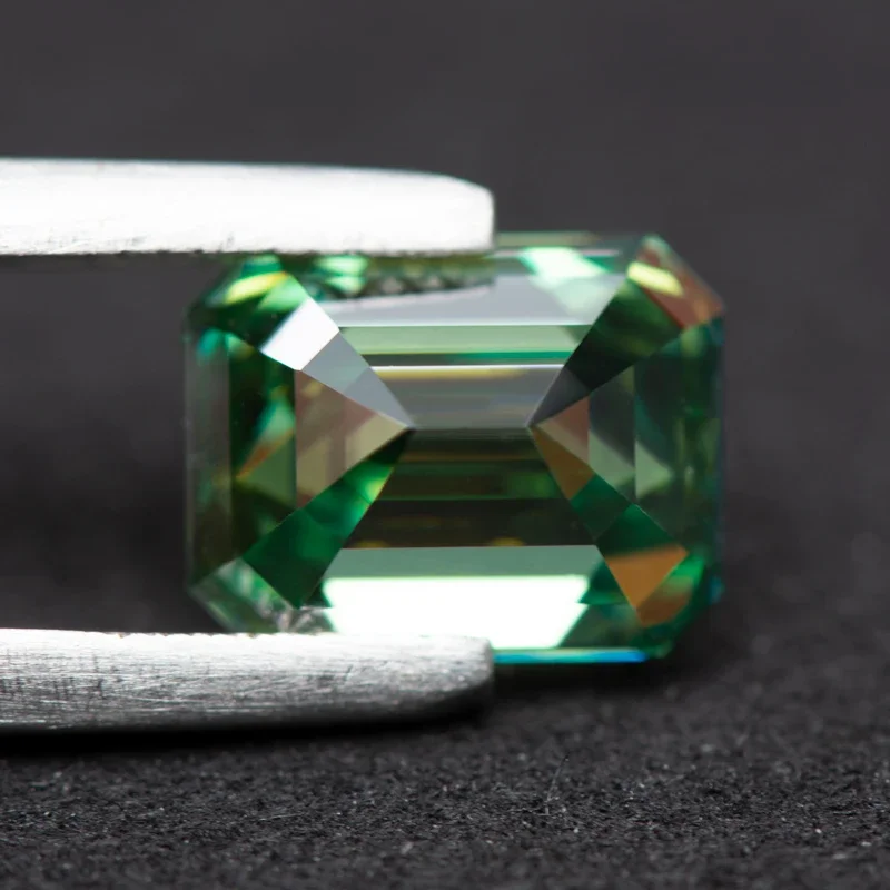 Moissanite Emerald Cut Primary Color Yellow Green Gemstone Lab Grown Diamond  Diy Jewelry Making with GRA Certificate