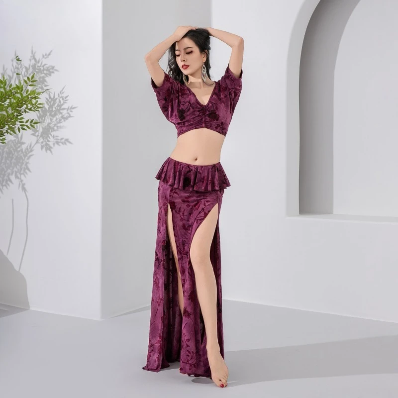 Customized Belly Dance Costume Welfare Edition Ice Silk Plush Practice Outfit Simple Oriental Dance Dress Team Class Clothing
