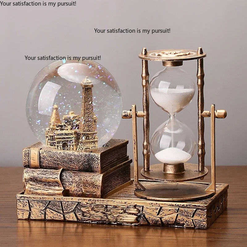 for Luminous Eiffel Tower Crystal Ball Hourglass, Resin Desktop Ornament, Timing Decor, Birthday Gift