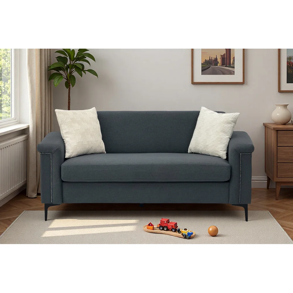 PINGGO 2-Sitzer-Sofa im nordischen Stil, feiner Leinenstoff, Massivholzrahmen, stabile Eisenbeine, 174 x 72 x 82 cm, Wohnzimmermöbel – Detail 10