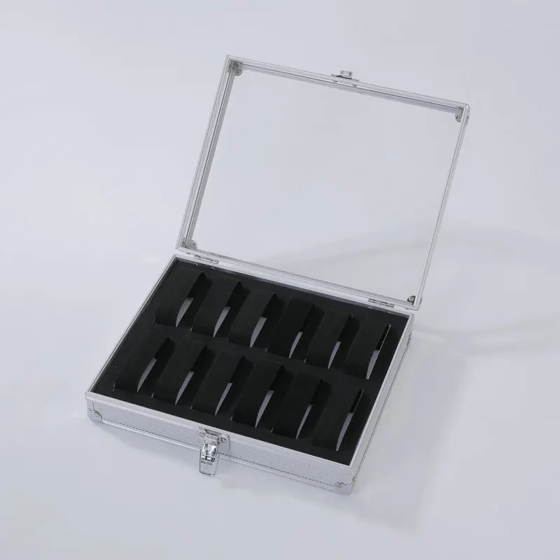 بقعة بالجملة 12 شعرية سبائك الألومنيوم ووتش مربع ووتش صندوق مجوهرات المحمولة المنتجات المعدنية التعبئة مربع عينة عرض مربع
