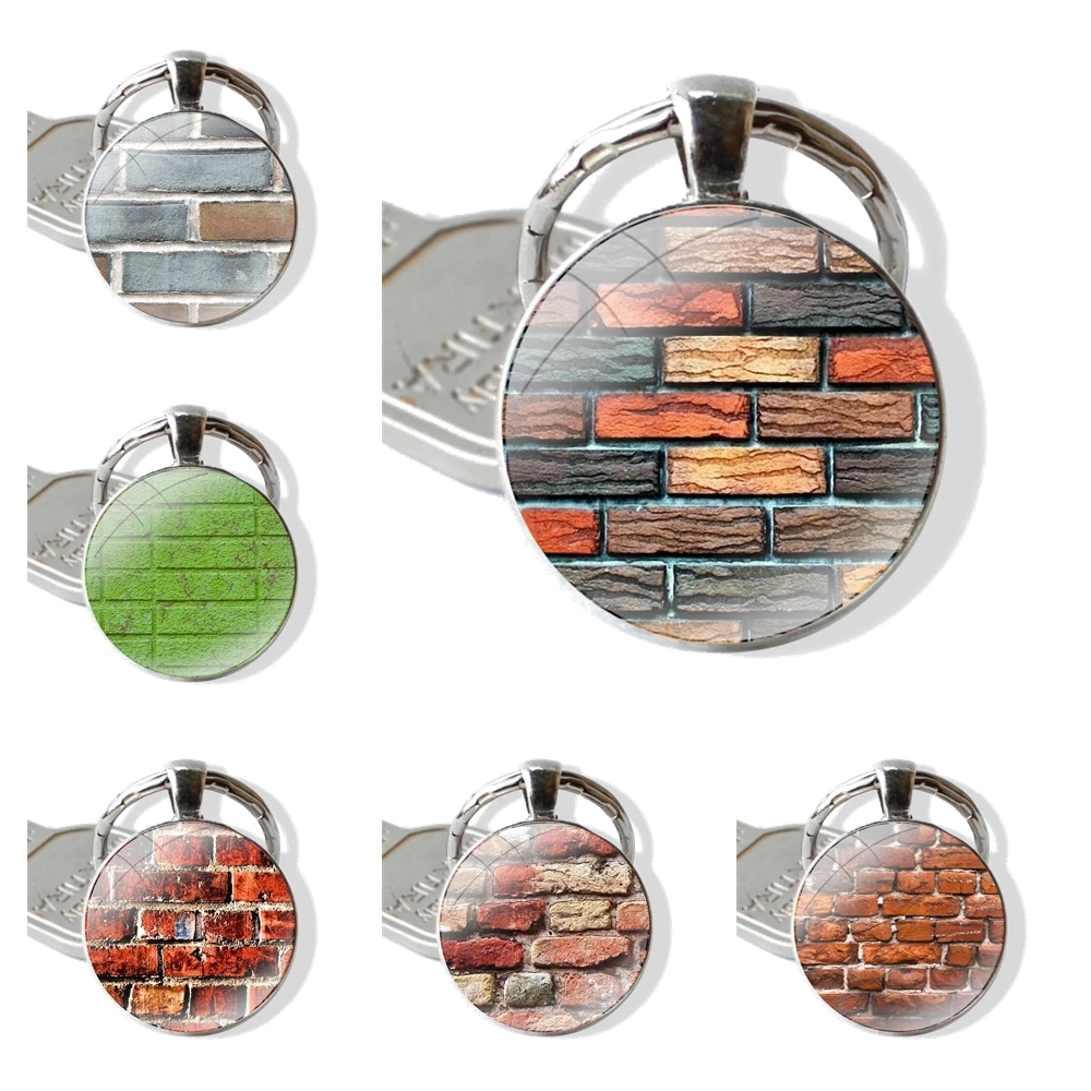 Brick Wall Keychain Handmade Glass Cabochon Key Ring Holder Pendant Key Chains