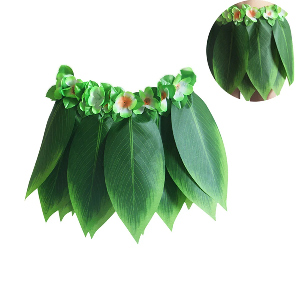 

6Pcs Hawaiian Party Costume Set Fabric Leaf Skirt Floral Garlands Bracelets Headband Bra Tropical Luau Festival Beach