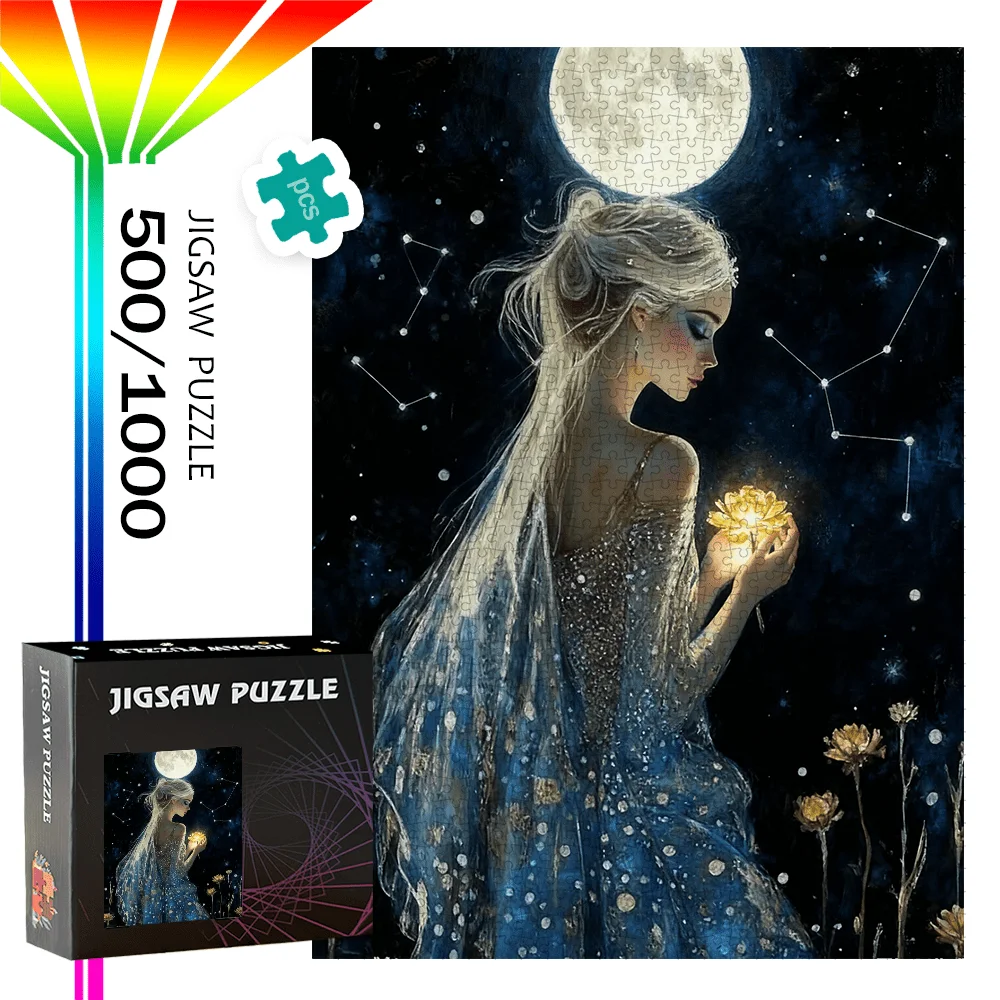 

500pcs/1000pcs Moon and Starry Sky Puzzle Suitable for s & - Challenging Intermediate Level Jigsaw with Portable Pieces, Celes