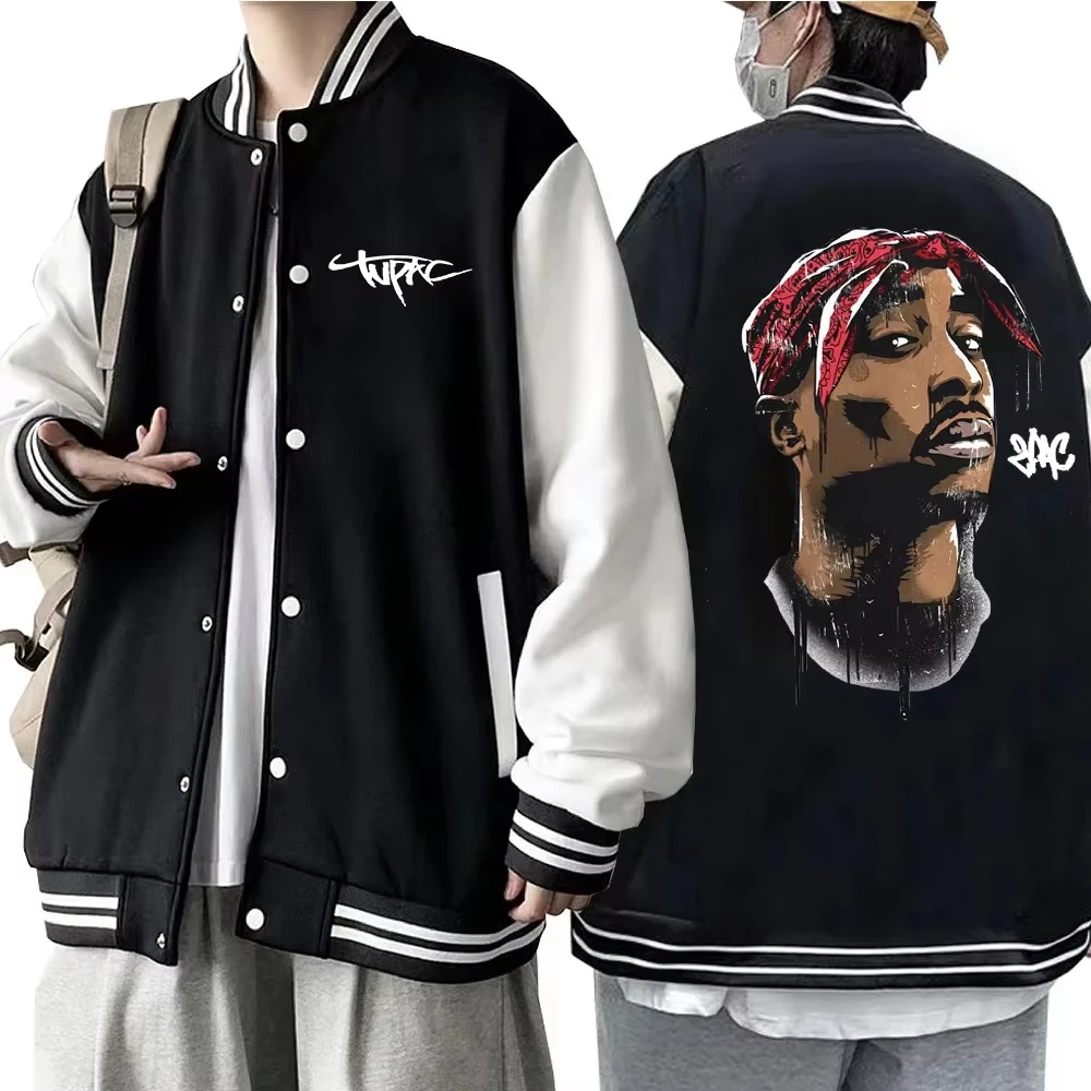 

Summer Tupac Shakur 2pac Baseball Uniform Jacket Button Sports Coat Women Men Team Baseball Jacket Hoodie for Fans Gift