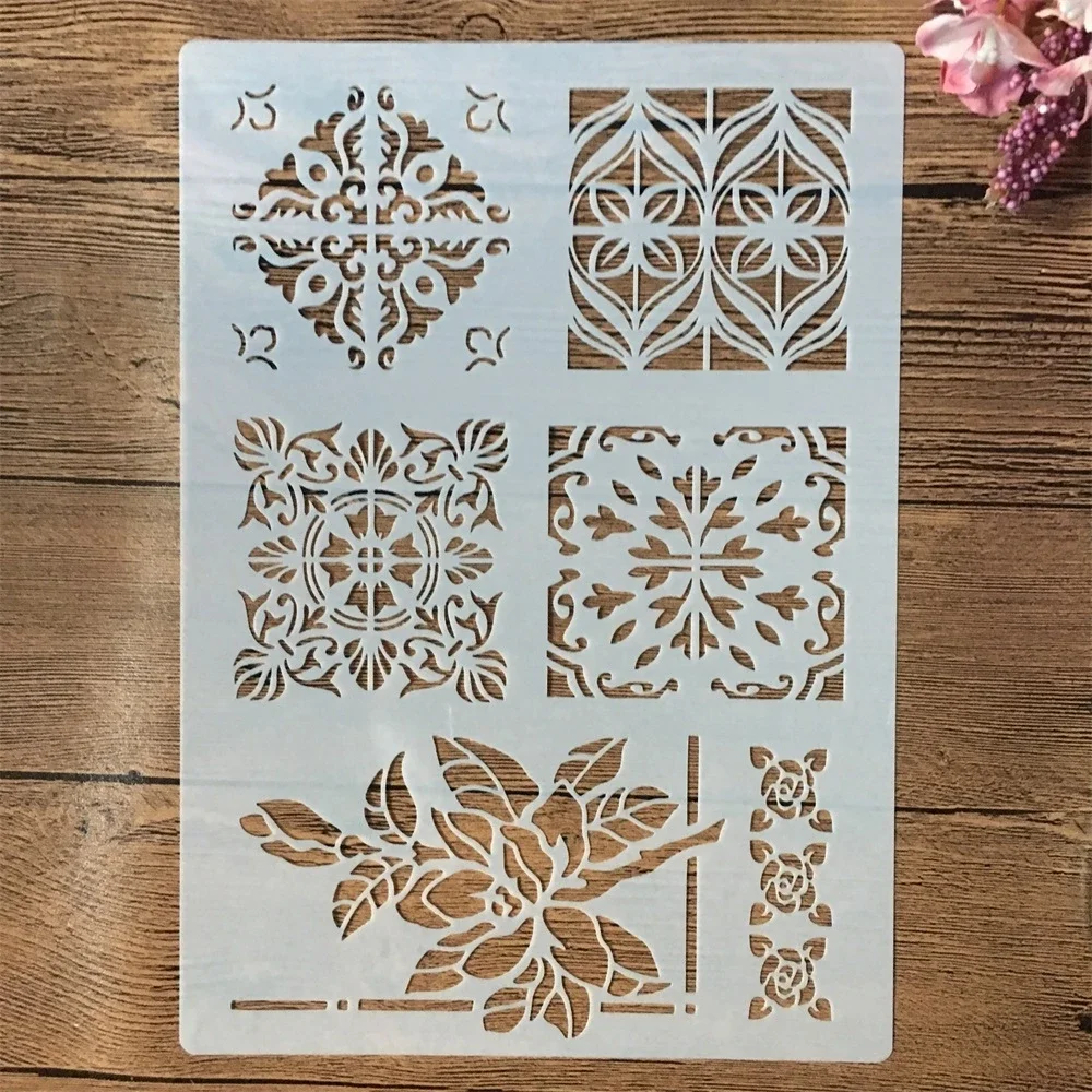 4Pcs A4 29cm Rose Bamboo Brick Wooden DIY Layering Stencils Wall Painting Scrapbook Coloring Embossing Album Decorative Template