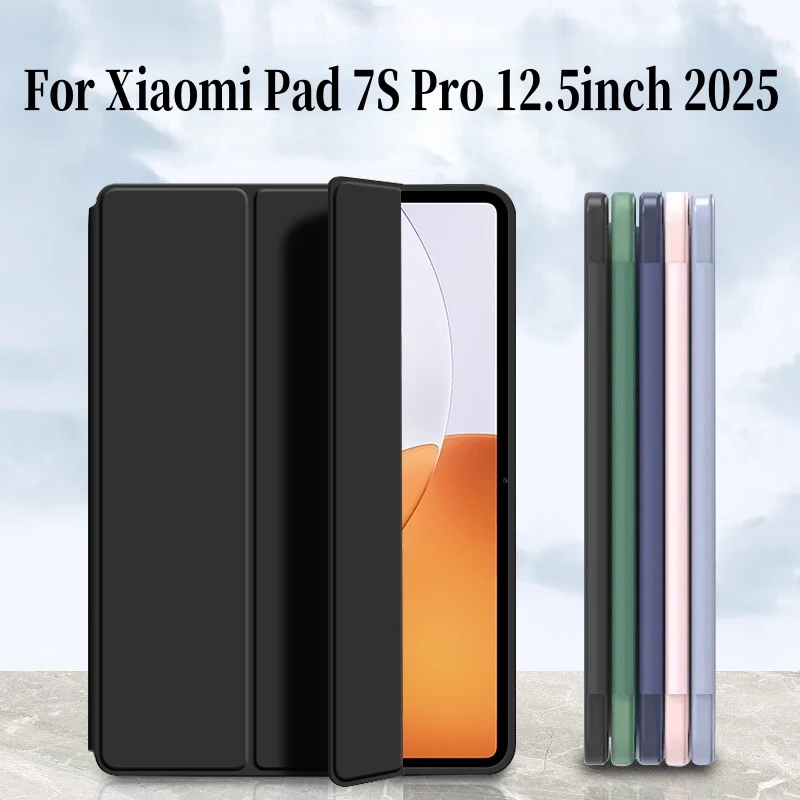 Tablet Cases For Xiaomi Pad 7S Pro 2025 12.5inch Tri-Folding Flip Stand For Xiaomi Pad 6s Pro 12.4 Cover Redmi Pad Pro 12.1 Case