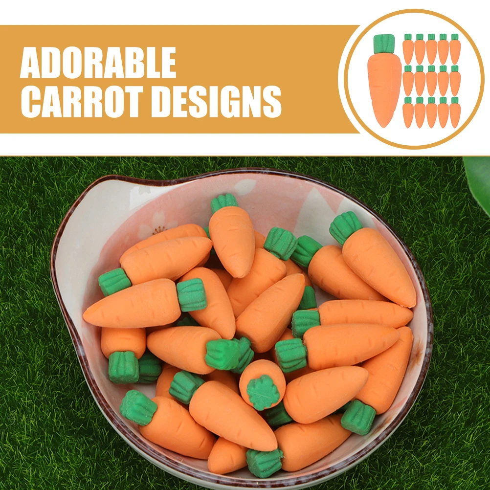 

50pcs Carrot Erasers Adorable Creative Stationery Kids Pencil Rubber Safe Learning Supplies Material Early Education Novelty