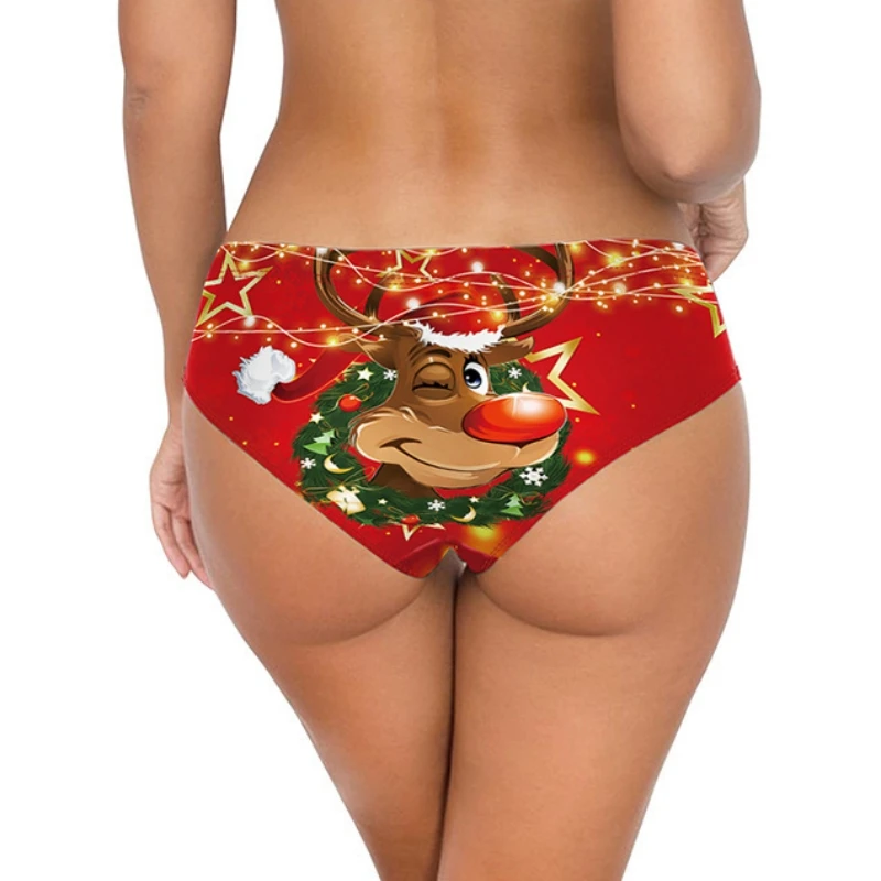 Cartoon Santa Claus Elk Deer Lady Underpants Temptation Wrap Buttocks Women Lingerie Xmas Letter Print Briefs Seamless Panties