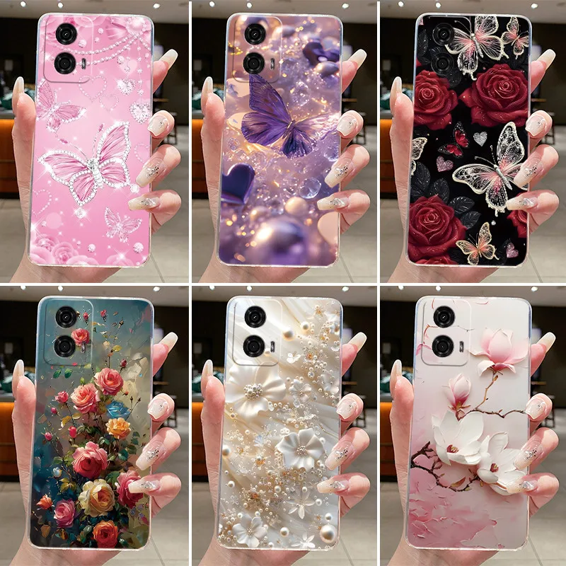 Для Motorola Moto G24 Power Case Модный мягкий прозрачный силиконовый чехол с бабочками и цветами для MotoG24 XT2423-1 G24Power Cover