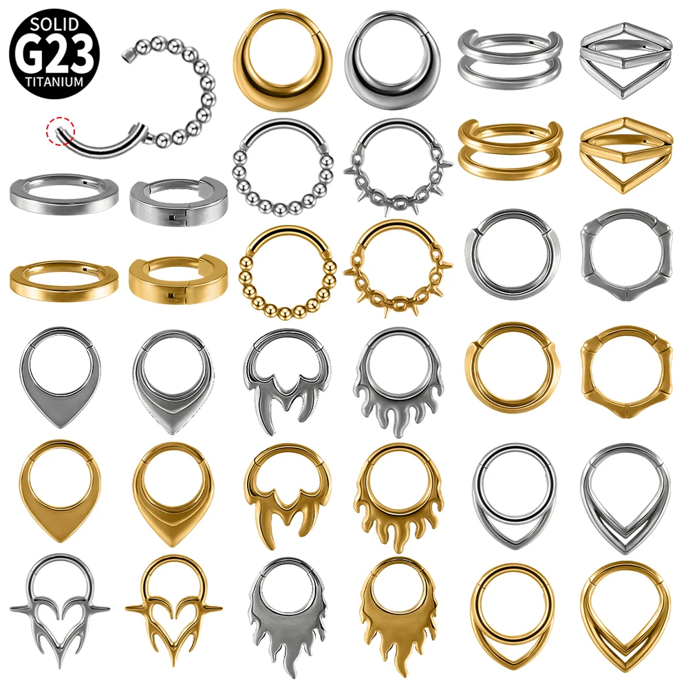 1 шт. G23 титановое простое стильное кольцо в носу с перегородкой, шарнирное кликерное кольцо-кольцо в носу, серьги-кольца для козелка, спираль, лепестковая серьга, пирсинг, украшения для тела