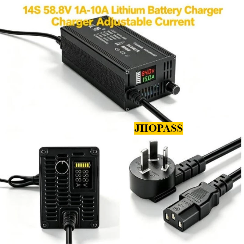 14S Smart LCD  58.8V 1A to 10A adjustable current  LiFePO4 Lithium Charger Forklift truck Floor scrubber 220V UK US EU AU Plug