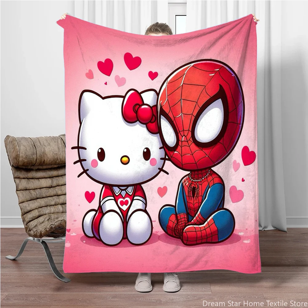 

Sanrio Hello Kitty Cartoon Spiderman Flannel Blanket for Bed Bedroom Sofa Picnic,Throw Blanket for Outdoors Travel Cover Blanket