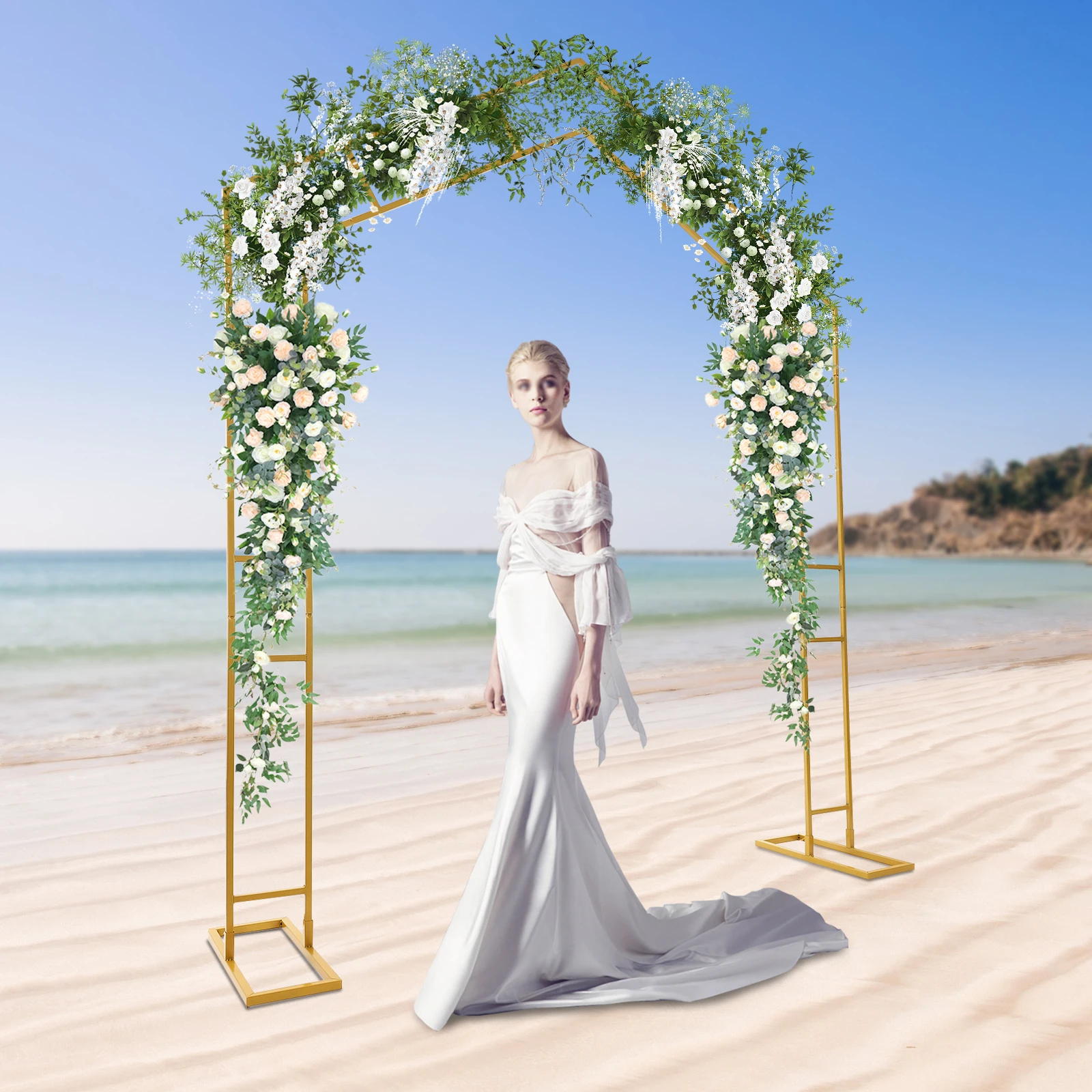 

A-Shape Wedding Arch Balloon Archway Stands Backdrop Decoration Flower Climbing Frames 2.4M Gold/White