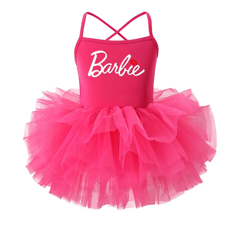 Cartoon Cute Summer Barbie Print Girls Suspender Ballet Skirt High-Looking Cotton One-piece Exercise Suit Puffy Princess Skirt