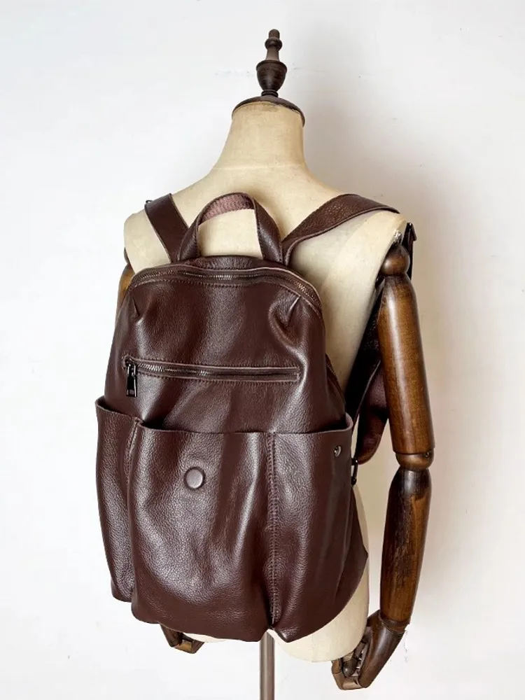 Large Capacity Genuine Leather Backpack Women Real Cowhide Travel Bag Laptop Packing Satchel Teenager Girls School Shoulder Bags