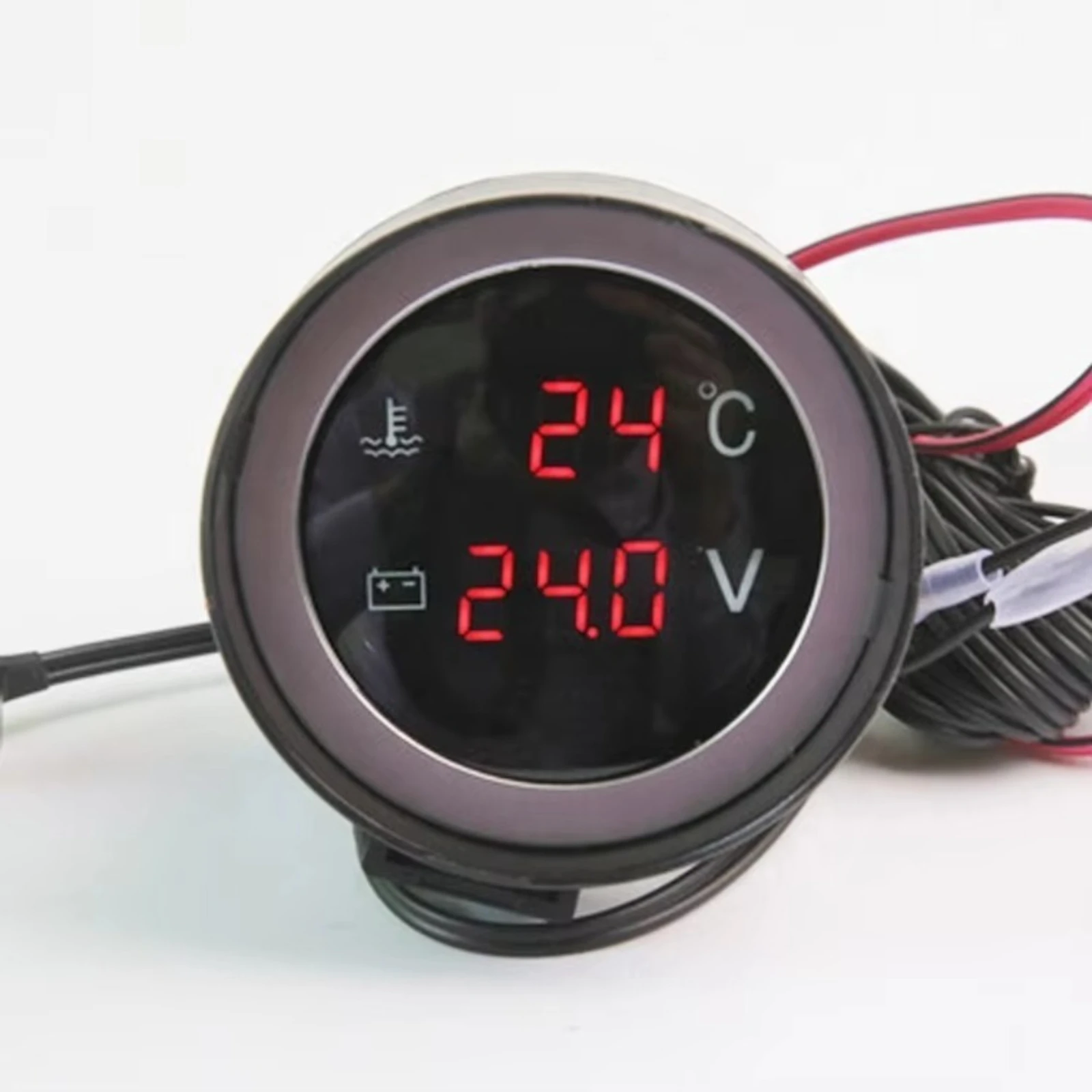 2 en 1 redondo 12V 24V LED Digital coche camión medidor de temperatura del agua Sensor de temperatura Motor + voltímetro voltímetro medidor de voltaje