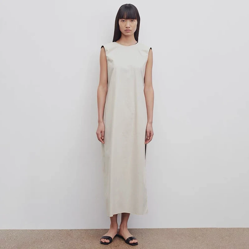 

Американское платье-миди с разрезом для женщин, дизайн для повседневной носки, цветной блок, H-образный силуэт