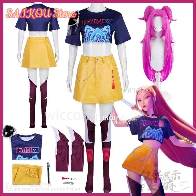 

Mira Kpop Girl Group Cosplay Anime Movie Demon Singing Costume Jirai Kei Punk Y2K Shirt Dress Hot Pink Wigs Halloween Party Cos