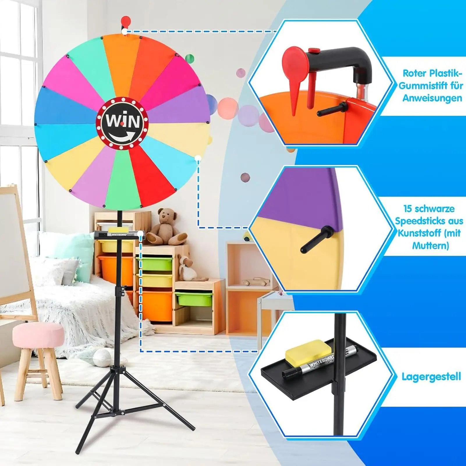 วงล้อหมุนแบบพกพา เครื่องมือสนุกๆ วงล้อเกมขนาดกะทัดรัด สำหรับงานวันเกิด งานคาร์นิวัล ห้องเรียน งานอีเว้นท์ ทั้งในร่มและกลางแจ้ง