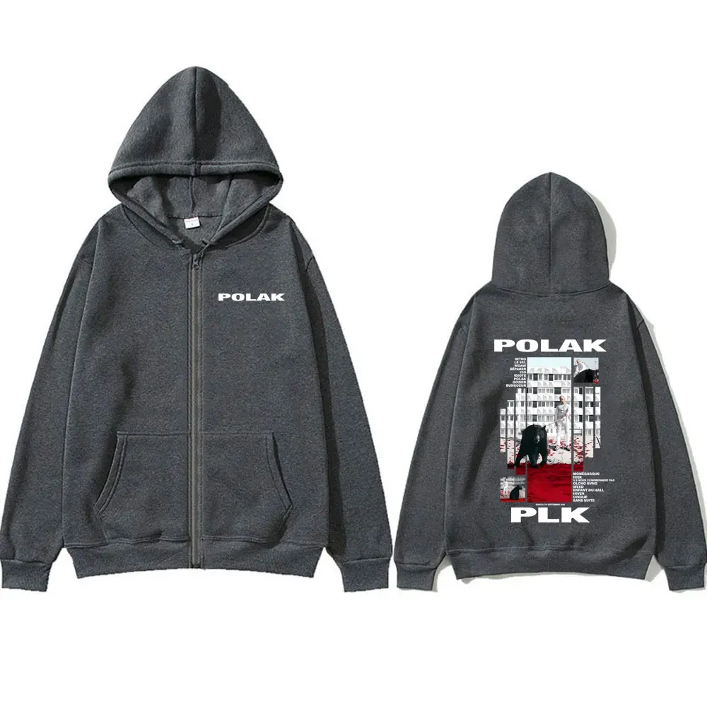 ラッパーPLKポーラックプリントジッパーフーディーメンズヴィンテージカジュアルオーバーサイズジャケットコートメンズレディースヒップホップファッションポップミュージックジップアップフーディー