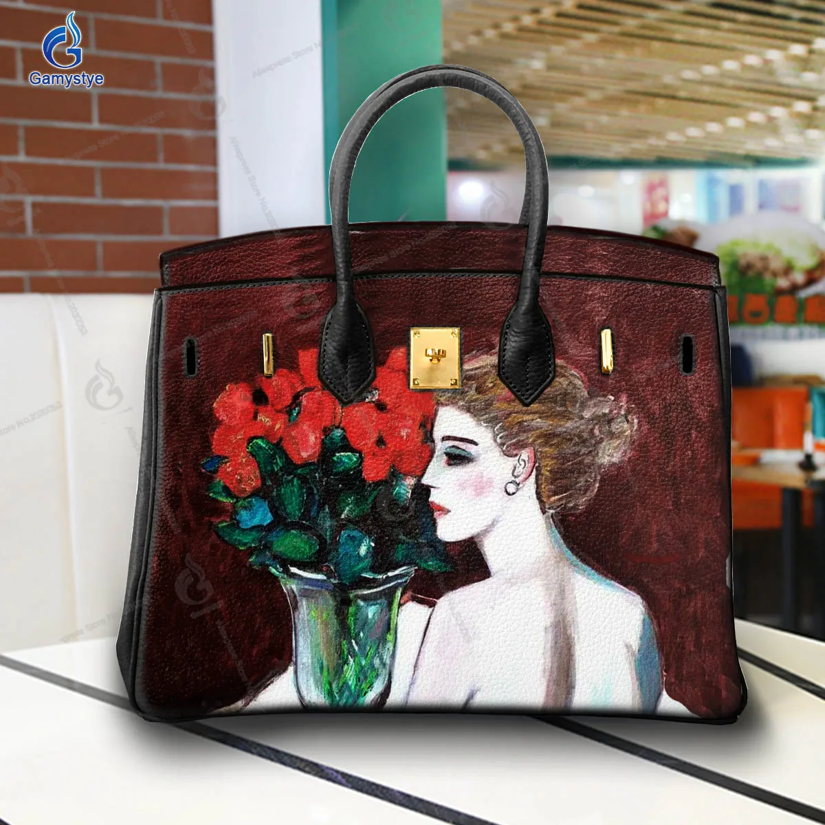 Art Hand-Painting Women and bouquets Customize Totes Women Bags Messenger Crossbody Handbags 100% Genuine Leather National Style