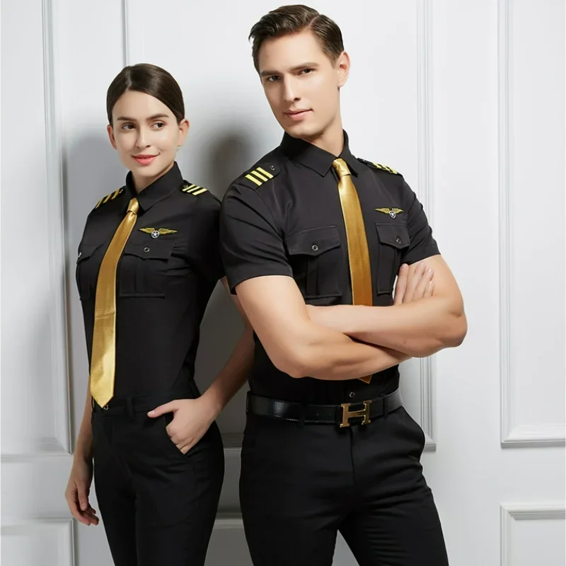 New Arrival Plane Captain Uniform air Pilot Force flight suit KTV halloween cosply dress up Summer Male Female Shirt Dress