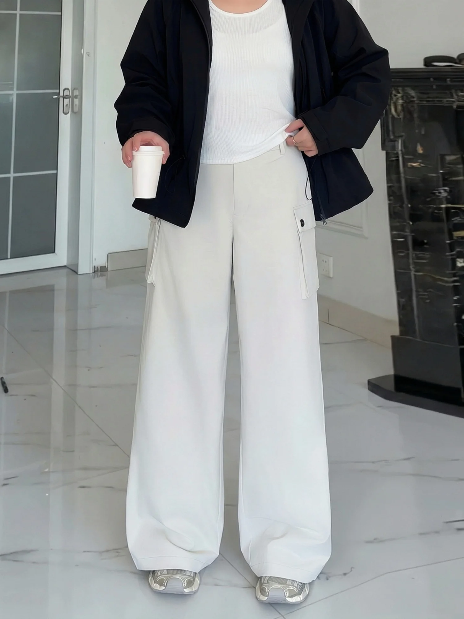 

High Waist Wide Leg Workwear Pants Casual Style for Pear Shaped Body Spring Season plus Size Women's Fashion Trendy Trousers