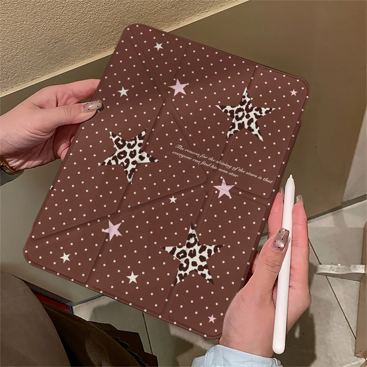 

Коричневый ретро-чехол с леопардовым принтом и звездами в горошек для iPad Pro Air M5 M4 M3 M2 13'' 2 1 11th A16 12.9" 10 9 8 7 6 5 Th Mini 7 6 8.3"