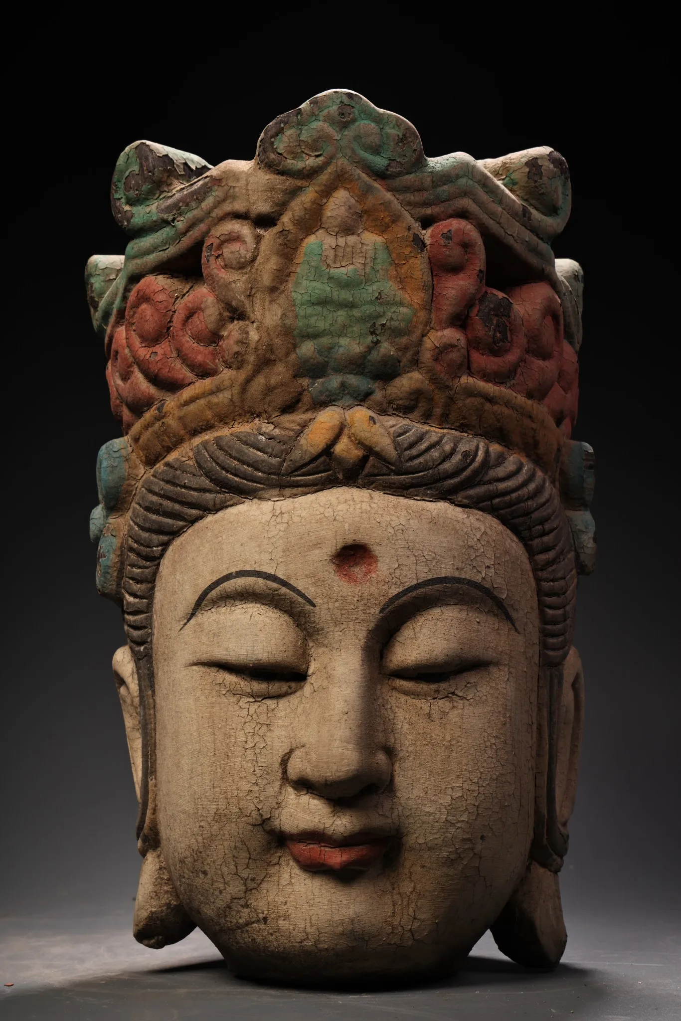 

11-дюймовая непальская народная резьба по древнему дереву, расписная голова Будды Гуаньинь, Будда Амиتابха, для культивационного зала, городского дома