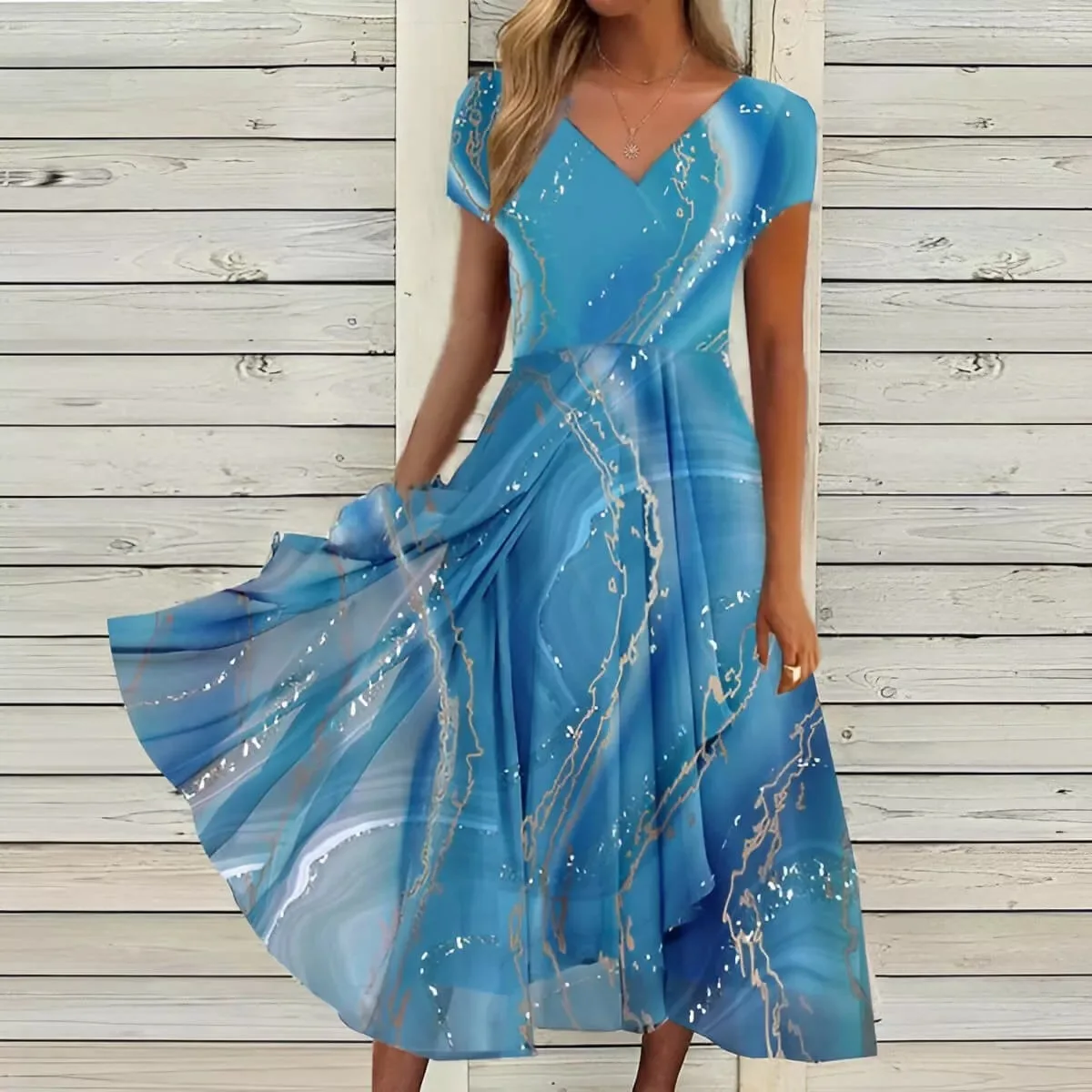 Abito lungo estivo da donna elegante vintage Abito estivo da spiaggia con scollo a V sexy Casual Boho Holiday Abiti stampati larghi Abiti femminili