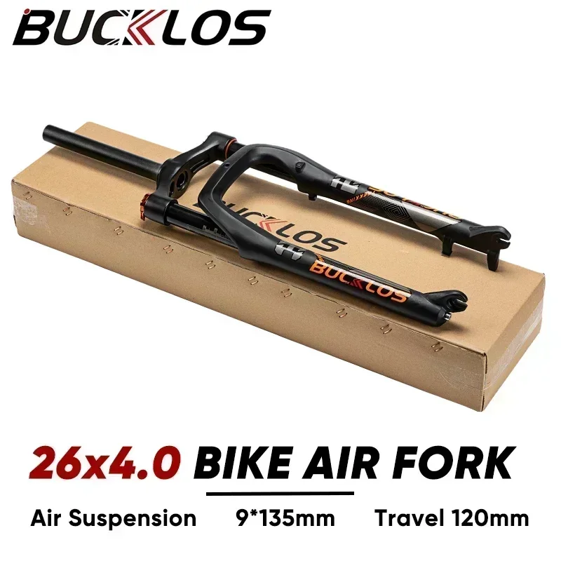 BUCKLOS 26X4.0 Air Suspension Fork Fat Bike Travel 120mm Manual Lockout Bicycle Fork 9mm QR Fork for Beach Bike Cycling Parts