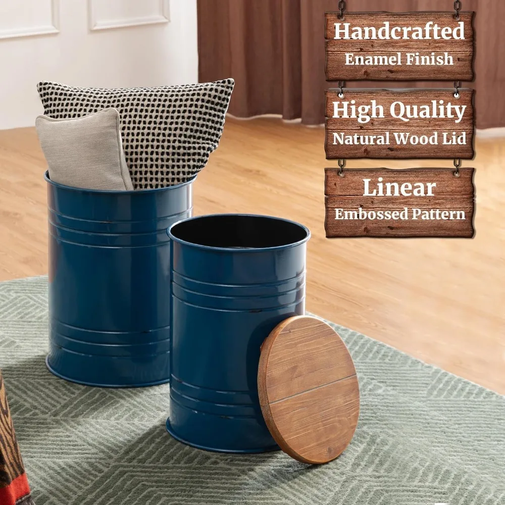 مجموعة طاولات متداخلة معدنية على طراز المزرعة، طاولة قهوة مستديرة مع مساحة تخزين، طاولات نهاية صغيرة مكونة من قطعتين لغرفة المعيشة #5