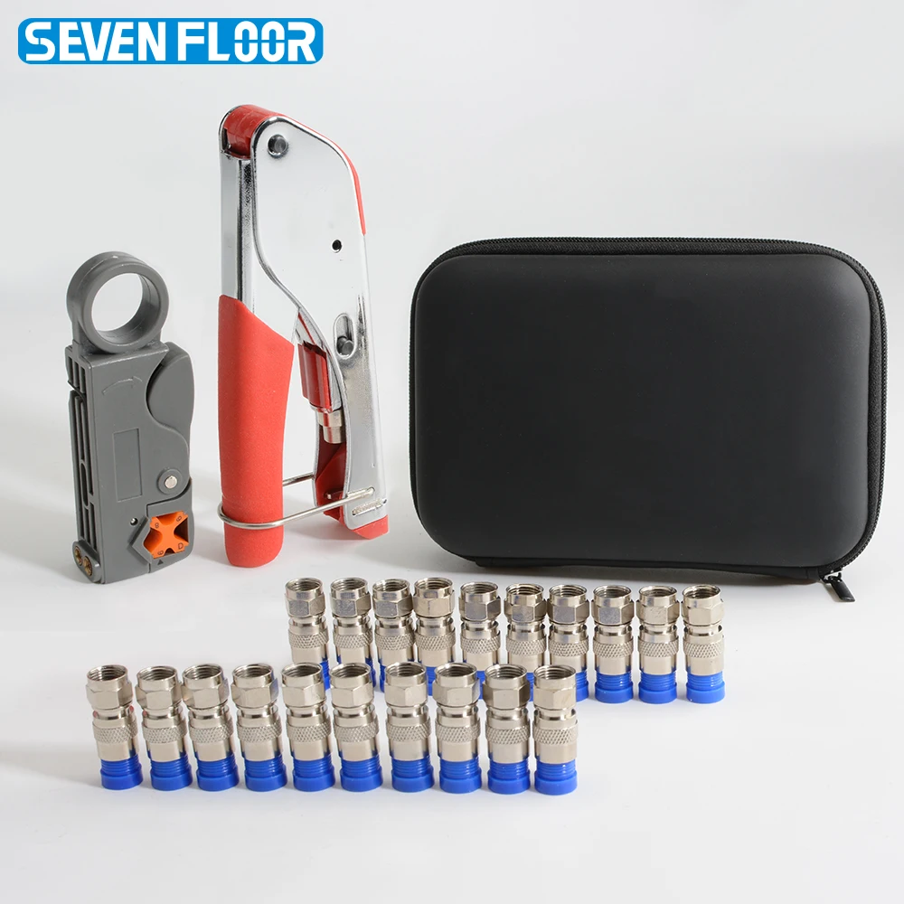 

Coaxial Compression Tools Kit Coax Cable Crimper Pliers with 20PCS RG6 F Connectors and Wire Coax Cable Stripper Tool