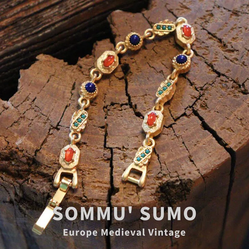 Vintage Vintage Colored Gemstone Set Elegant Heavy Classic Necklace Bracelet Jewelry
