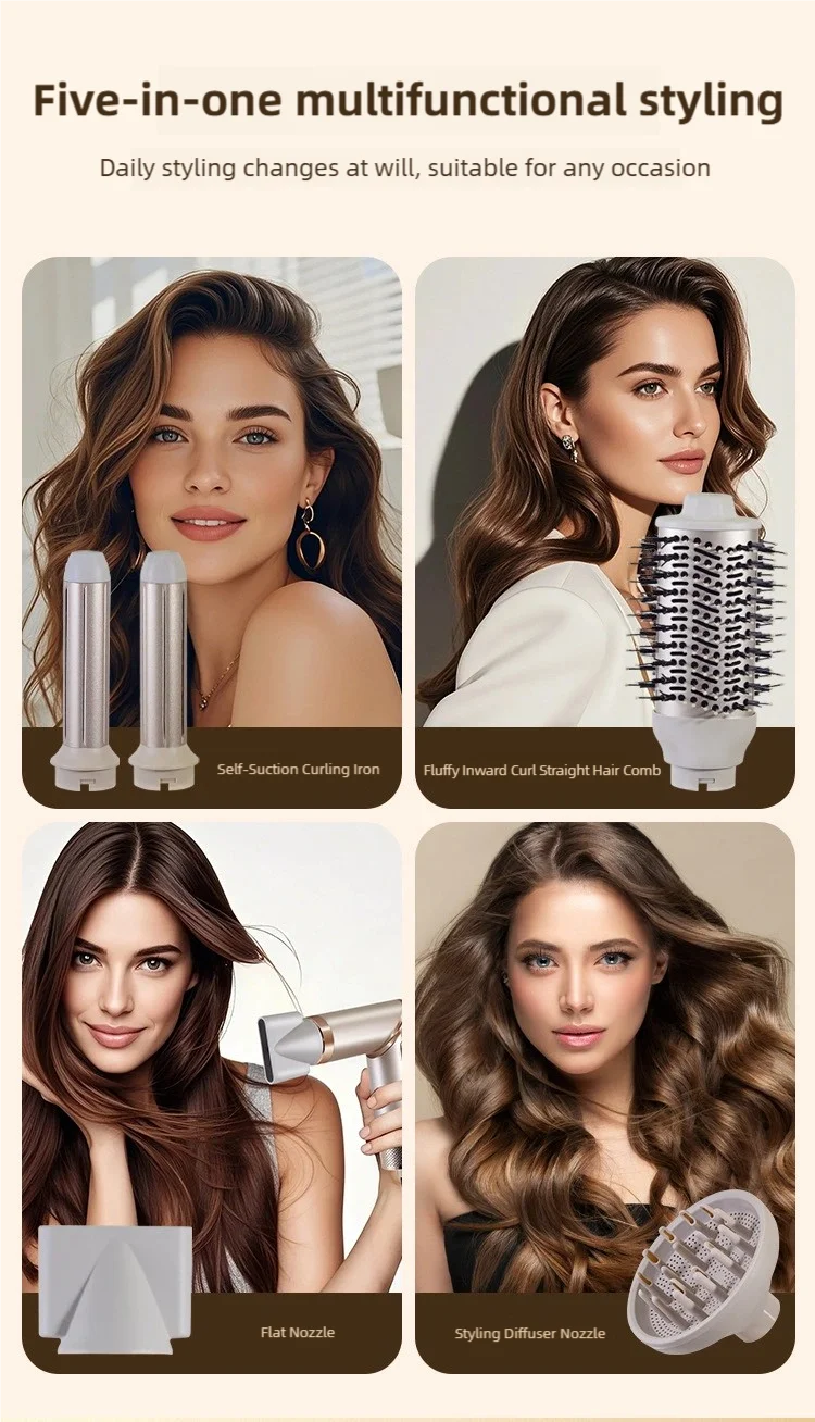 5-in-1-Griff, faltbarer Haartrockner, tragbarer multifunktionaler Haartrockner für zu Hause, Negativ-Ionen-Haarpflege, Lockenstab, persönliches Styling – Detail 3