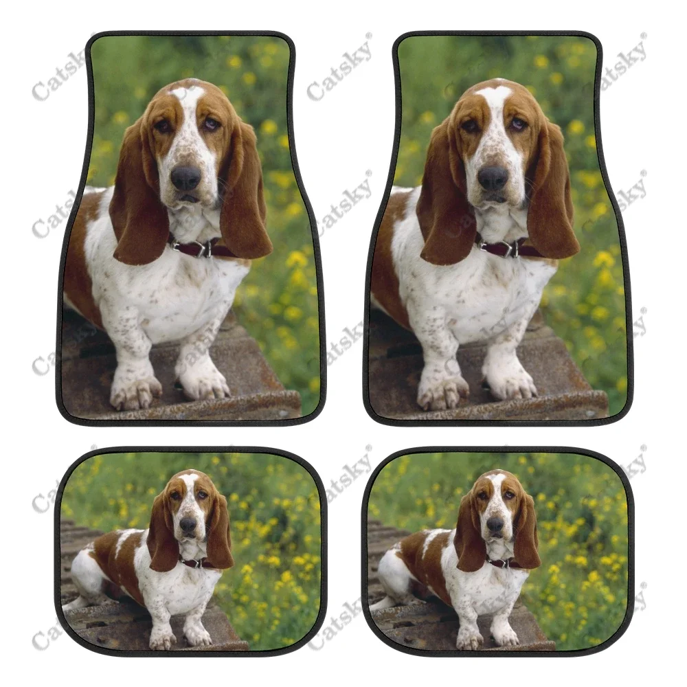 Basset Hound Car Floor Mats 4 Piece Set Interior Accessories Dirt Resistant Printed Front/Rear Car Carpet