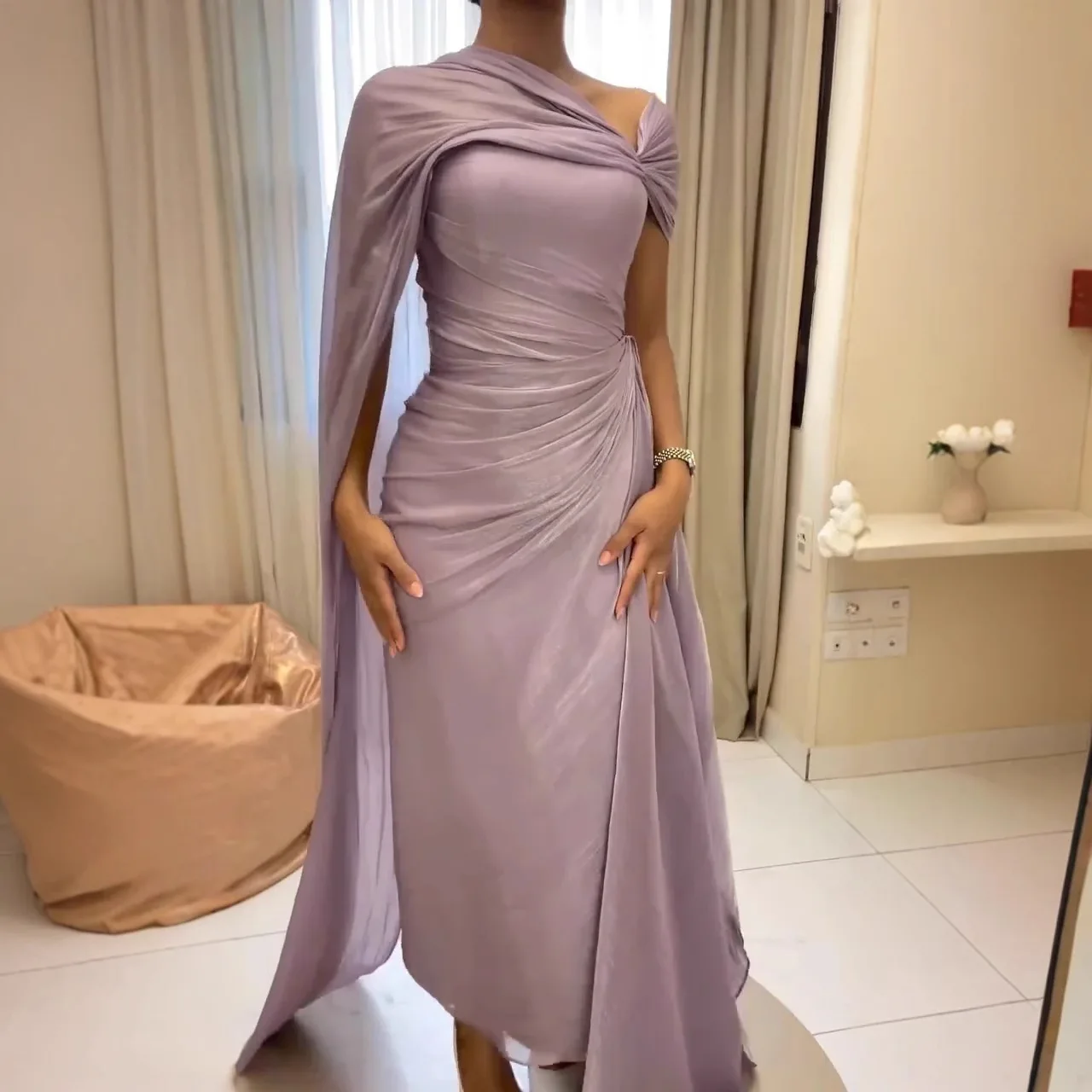 

Womens Dresses 2025 Spring New Solid Color Irregular Ruched Sleeveless High Waist Back Zipper Temperament Slim Fit Long Dress
