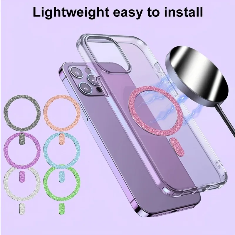 1-2 шт. блестящая металлическая наклейка для мобильного телефона, железная пластина для Magsafe, аксессуары для умных телефонов с беспроводной зарядкой для iPhone 17 16 15