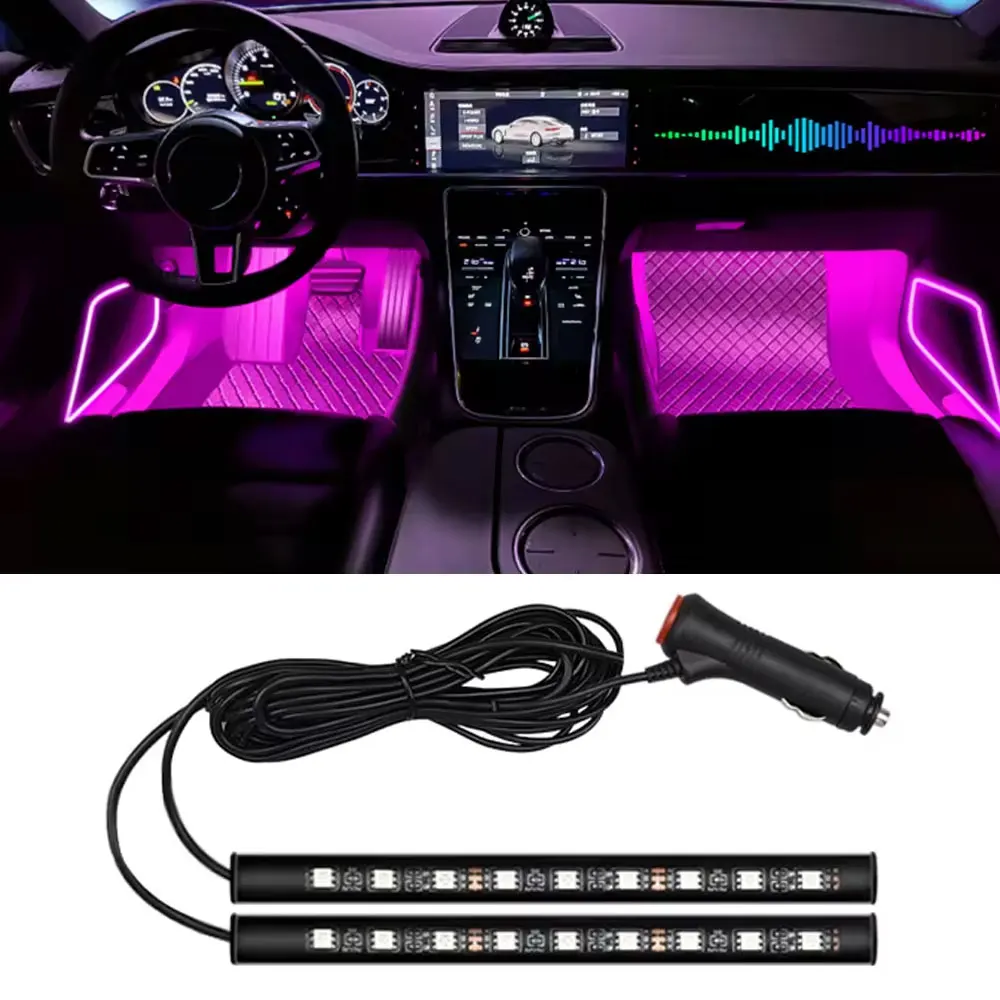18 LED Car Neon Light Foot Light 2 in 1 LED Interior Decoration Backlight Cigarette Lighter Atmosphere Lamp Vehicle Accessories
