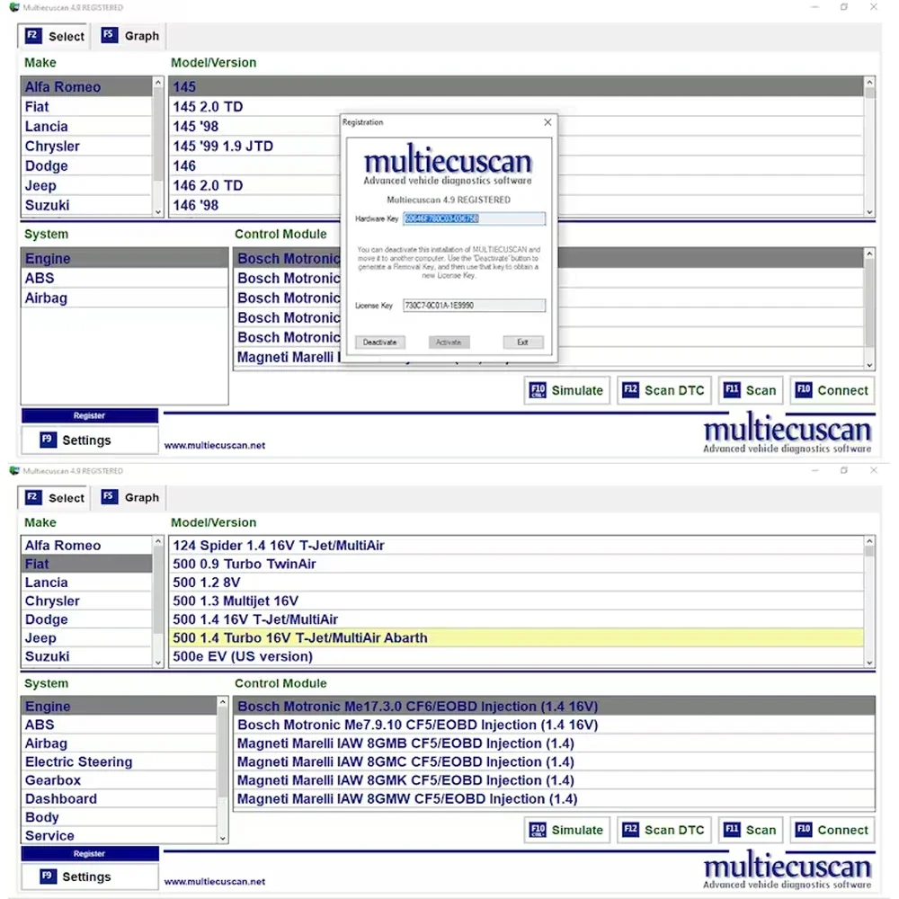 2023 Multiecuscan V4.9 For Fiat/Chrysler/Dodge/Jeep/Suzuki Scanner Software 4.9Work With ELM327 / OBD II Diagnostic Tool