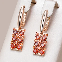Kinel Hot Shiny Red Natural Zircon Square Drop Earrings For Women Trend 585 Rose Gold Color Bride Wedding Fine Jewelry Gift