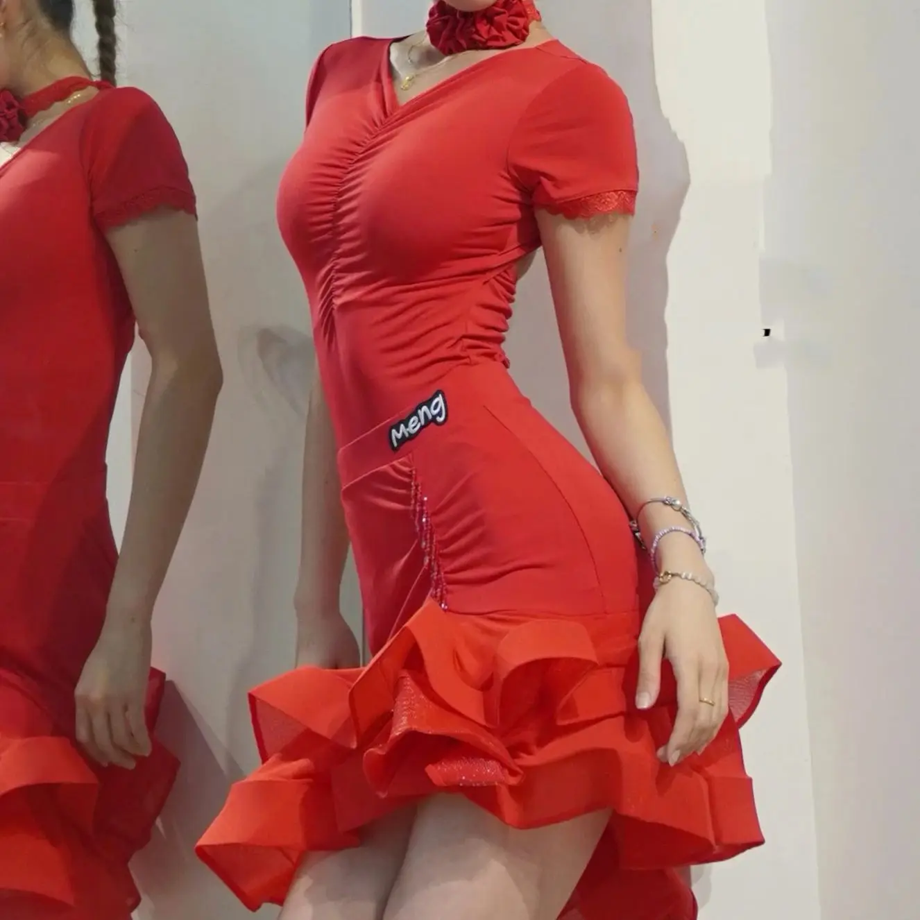 Feminino novo sexy vestido de dança latina trajes de desempenho roupa vermelha com decote em v superior saia espinha de peixe samba dança prática roupas dn22206