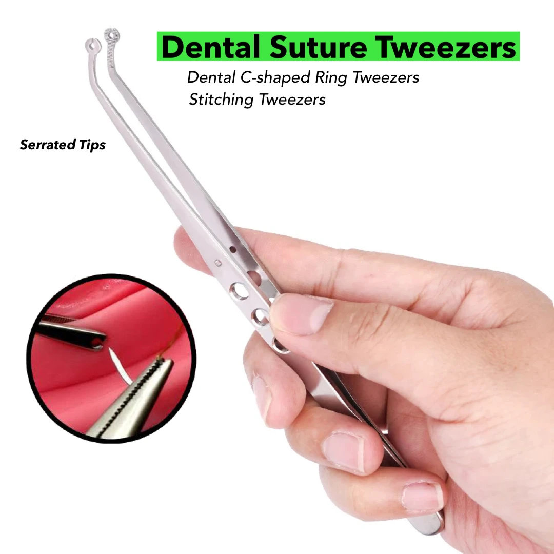 Dental Suture Tweezers, Surgical C-Shaped Ring Tweezers, Surgical Angled Serrated Tweezers, Dental Medical Tools.