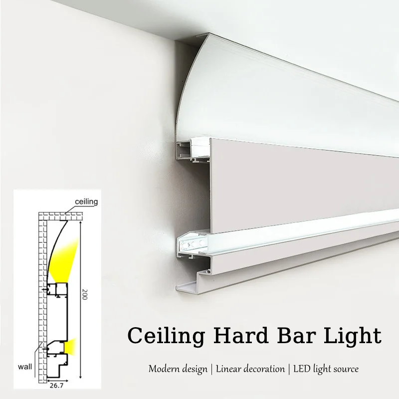 0.5/1M Led Aluminum Profile Free Ceiling Surface Mounted Top Corner Home Decor Line Lamp Wall Washing Gypsum Hard Strip Light