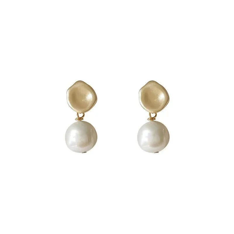 Elegant Imitation Pearl Dangle Earrings for Women Golden Irregular Geometry Round Drop Earrings Wedding Party Trendy Jewelry