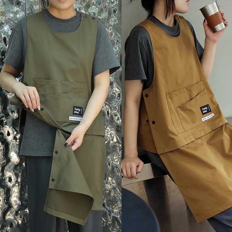 

Kitchen Catering Cafe Work Waterproof Apron with Pockets Stain-resistant Detachable Men Women Hairdressing Barista Apron Vest